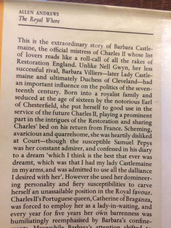 The Royal W Hore: Barbara Villiers, Countess of Castlemaine - Allen Andrews (1971 1st Edition)