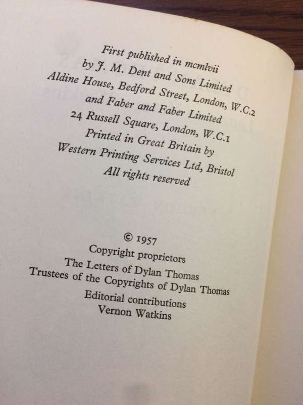Letters to Vernon Watkins - Dylan Thomas (1957 1st Edition)