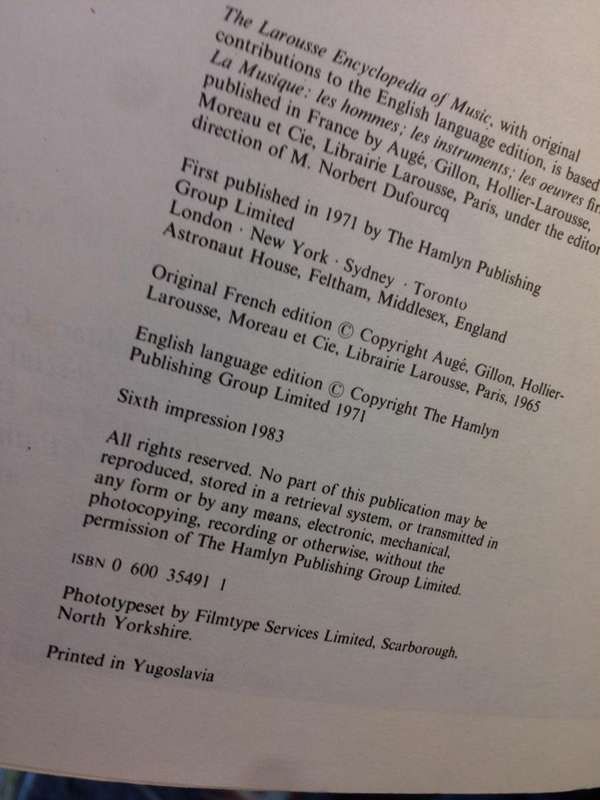 Larousse Encyclopedia of Music - Geoffrey Hindley 1983 EX