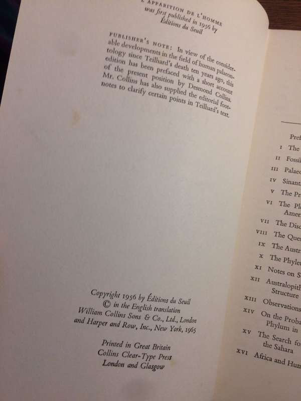 The Appearance of Man - Pierre Teilhard De Chardin (1965 1st Edition Hardcover)
