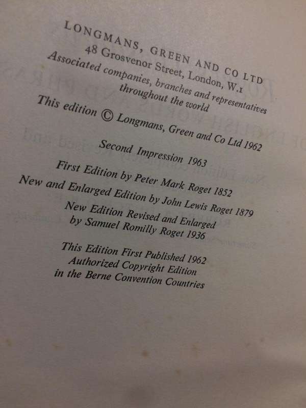 Roget's Thesaurus of English Words and Phrases (1962 HARDCOVER)