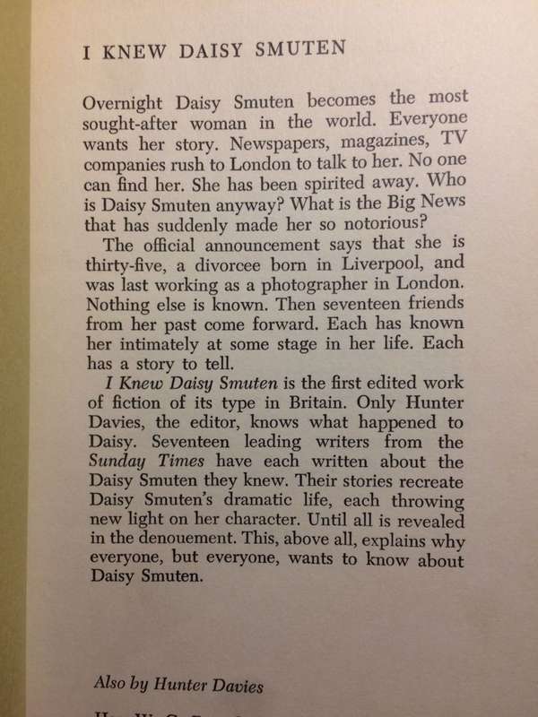 I Knew Daisy Smuten - Edited by Hunter Davies (1970 1st Edition HARDCOVER)