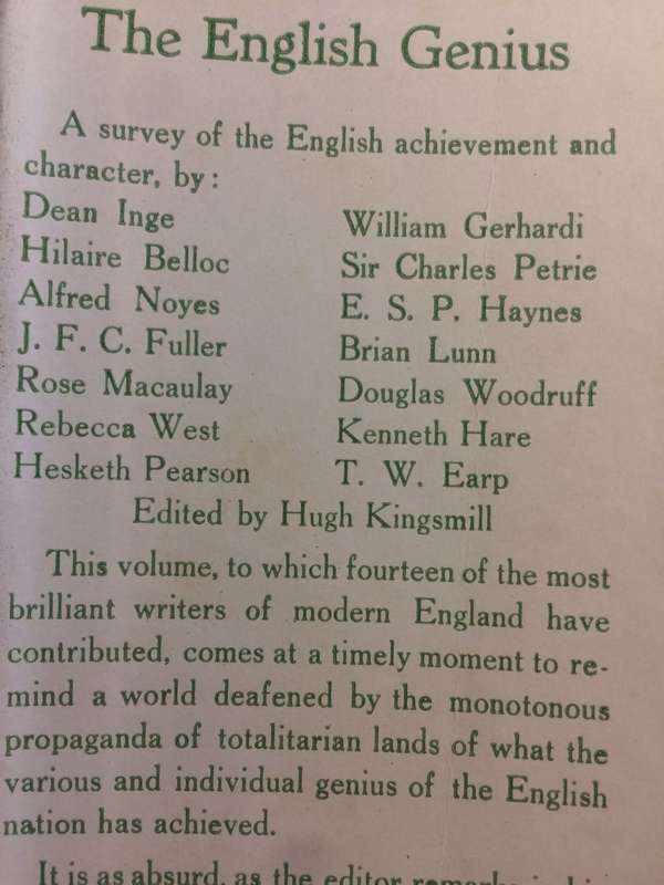 The English Genius, A Survey of the English Achievement and Character - Hugh Kingsmill (1939)