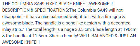 THE COLUMBIA SA 49 - NOW THAT`S A KNIFE!