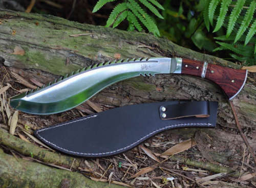 THE DESTROYER KHUKURI WITH WOODEN INLAY HANDLE & LEATHER SHEATH!