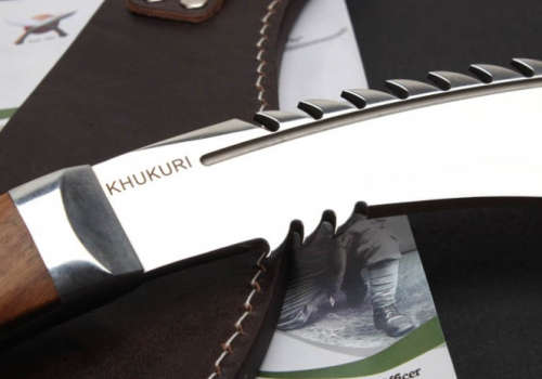 THE DESTROYER KHUKURI WITH WOODEN INLAY HANDLE & LEATHER SHEATH!