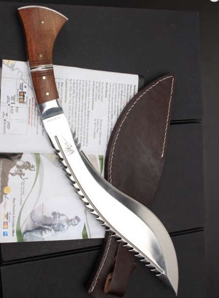 THE DESTROYER KHUKURI WITH WOODEN INLAY HANDLE & LEATHER SHEATH!