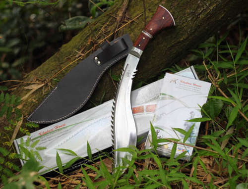 THE DESTROYER KHUKURI WITH WOODEN INLAY HANDLE & LEATHER SHEATH!