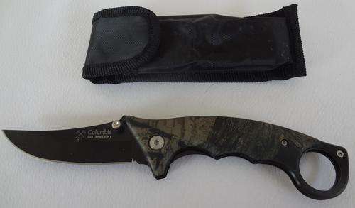 REAL TREE COLUMBIA POCKET KNIFE WITH POUCH - HARD STEEL & PLASTIC HANDLE WITH FINGER GRIP!!!