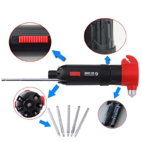 6-in-1 LED Multi-Screwdriver Torch Car Safety / Emergency Hammer & Flashlight***HOT ITEM***