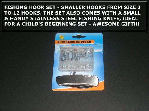 SMALL FISHING HOOK SET - SIZES 3 TO 12 WITH SMALL POCKET KNIFE!!!