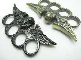 SET OF 2 EAGLE HEAD STEEL KNUCKLE DUSTERS BRASS OR SILVER FINISH!!!