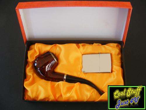 NICE SIZED PIPE & ZIPPO TYPE LIGHTER GIFT SET!!!