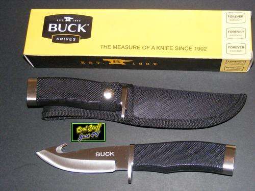BUCK ZIPPER GUTHOOK HUNTING KNIFE WITH RUBBER HANDLE & SHEATH!!!