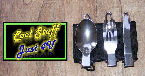 COOL CAMPING KNIFE; FORK & SPOON SET WITH VELCRO SEAL POUCH!!!