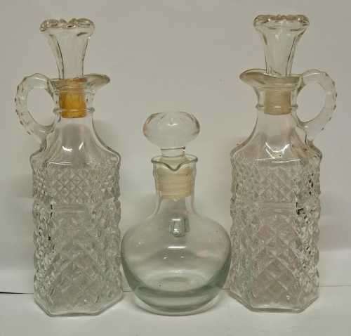 VINTAGE OLD BOTTELS  SET OF 3    2×19CM. &   1×14CM.  **STUNNING **