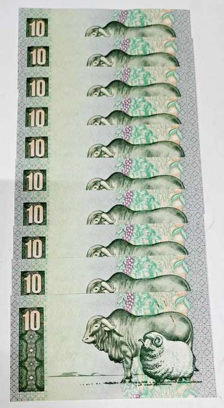 TEN RAND S.A. * SEQUENCE * 10 BANK NOTES SER NO: CF2833471C TO CF2833480C *NUMBERS VERY SCARES* UNC