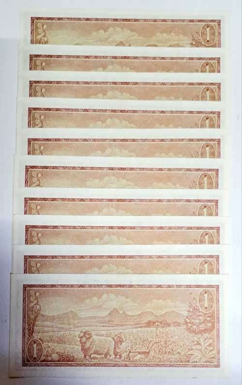 ONE RAND S.A. *SEQUENCES *10 BANK NOTES SER NO:B386630241 TO B386630250 *NUMBERS VERY SCARES *