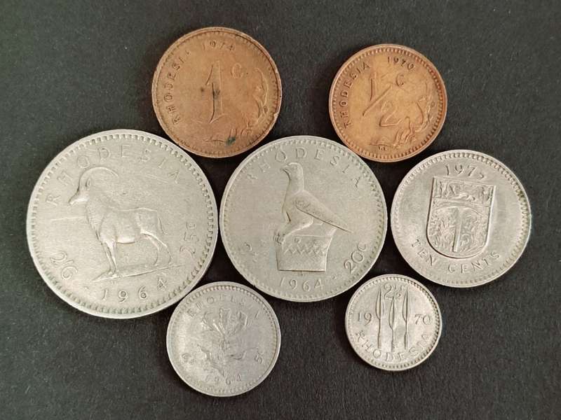 RHODESIA COINS LOT FROM HALF CROWN TO 1/2c. 7COINS! !!!
