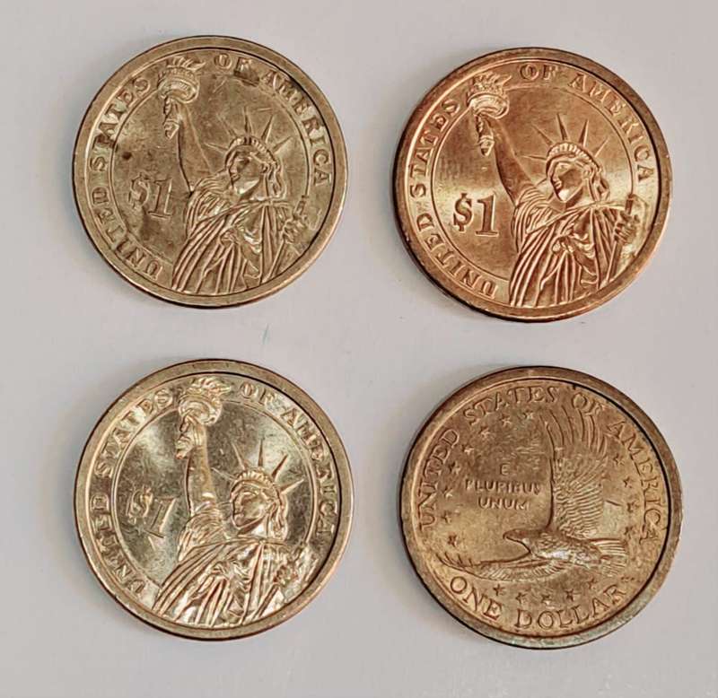 4 USA 1$ DOLLAR COINS  , **( 1 BID WINS ALL 4 COINS ) **