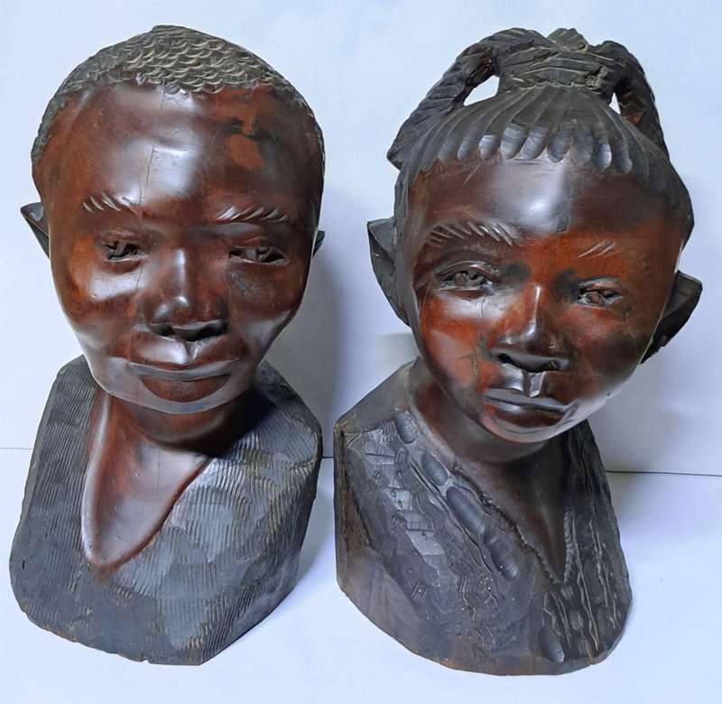 VINTAGE AFRICAN IRON WOOD HAND CARVED SCULPTURES **RARE FIND** THIS PAIR IS **9,758kg**STUNNING *.