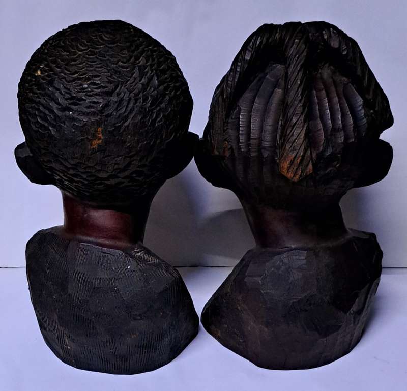 VINTAGE AFRICAN IRON WOOD HAND CARVED SCULPTURES **RARE FIND** THIS PAIR IS **9,758kg**STUNNING *.