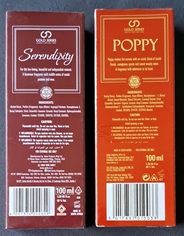 SERENDIPITY & POPPY PERFUME SPRAY *GOLD SERIES* 2×100ML * LONDON - NEW YORK - PARIS.*SEALED *