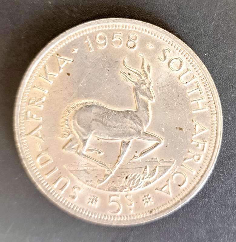UNION OF SOUTH AFRICA 5 SHILLING COIN  **28,28 grams** SILVER COIN** 1958**