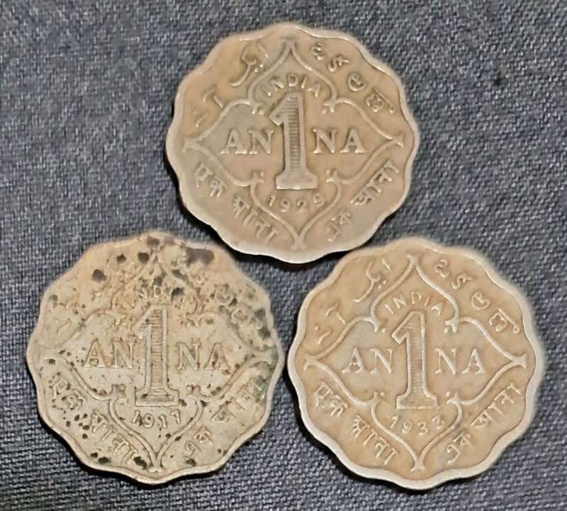 3 x OLD 1 ANNA COINS **1911**1929**1933**