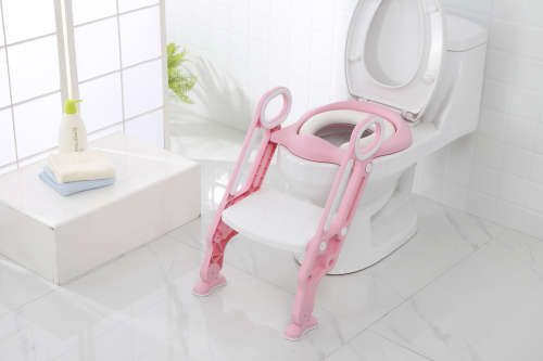 Children Folding Potty Chair Trainer With Safety Adjustable Ladder - Pink