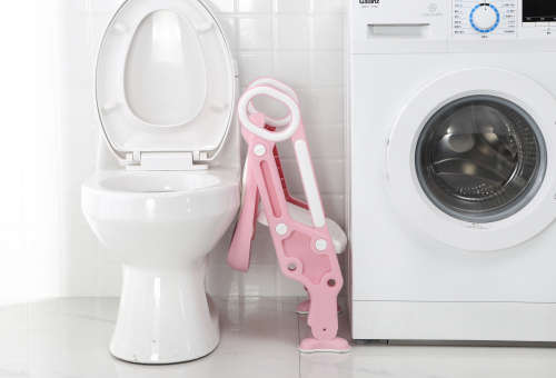 Children Folding Potty Chair Trainer With Safety Adjustable Ladder - Pink