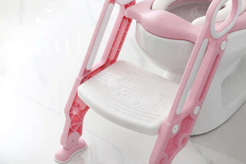 Children Folding Potty Chair Trainer With Safety Adjustable Ladder - Pink