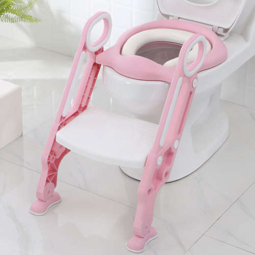 Children Folding Potty Chair Trainer With Safety Adjustable Ladder - Pink
