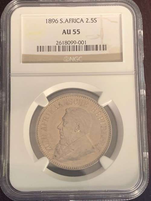 1896 ZAR 2 1/2 Shillings graded by NGC AU55