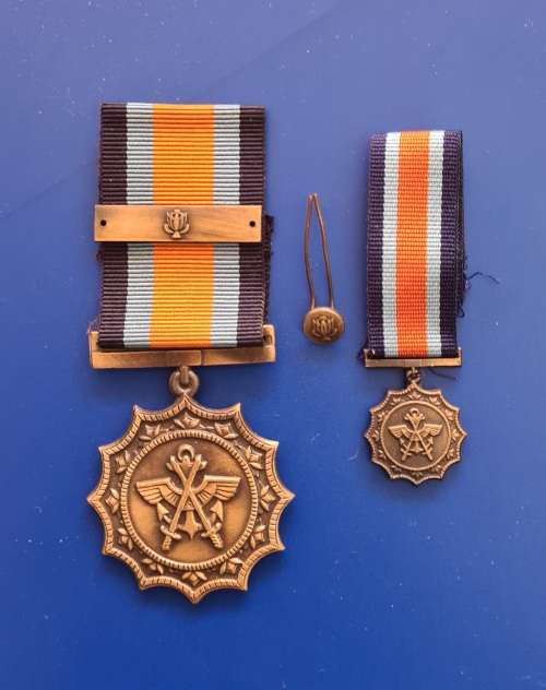 SADF - MILITARY MERIT MEDAL - FULL SIZE + MINIATURE + BAR AND BUTTON