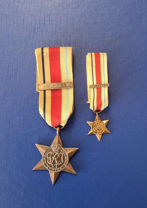 WW2 - AFRICA STAR + 1st ARMY CLASP - FULL SIZE + MINIATURE