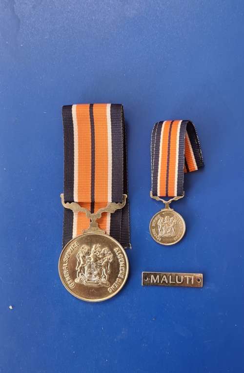 SADF - GENERAL SERVICE MEDAL + MALUTI BAR - FULL SIZE + MINIATURE