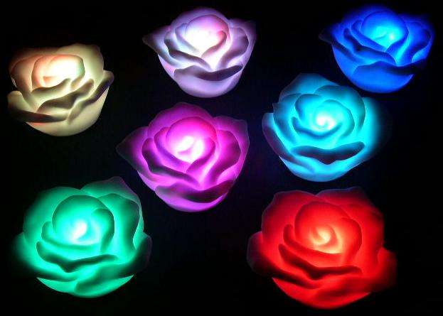 LED Rose Flower Changing Color Candle light