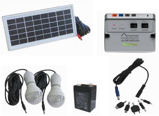 Solar Power Home and Camping Light System with built in Cellphone Charger - 2 Lights