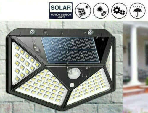 100 LED Outdoor Solar Wall Light PIR Motion Sensor Garden SecuritY
