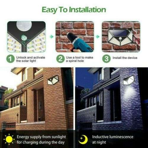 100 LED Outdoor Solar Wall Light PIR Motion Sensor Garden SecuritY