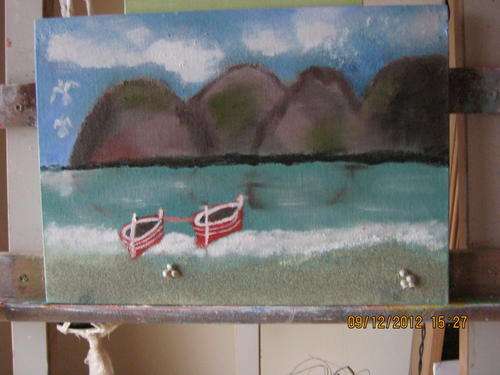 Oil painting of boats.