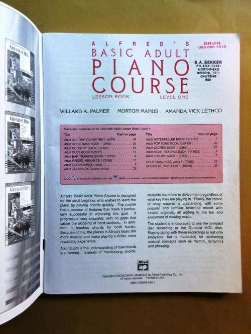 Alfred's Basic Adult Piano Course, Lesson Book, Level One