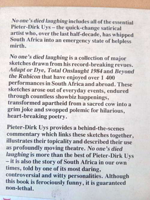 No One`s Died Laughing, Pieter-Dirk Uys