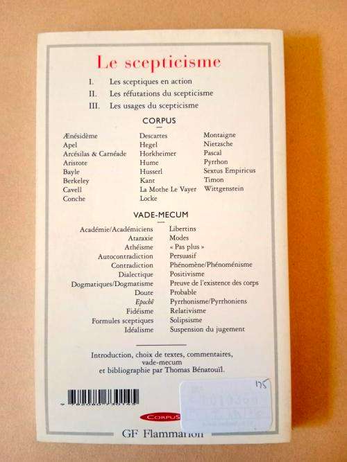 Le scepticisme, Textes choisis et présentés par Thomas Bénatouïl