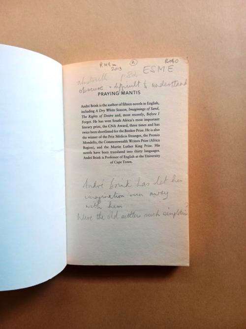 Praying Mantis, André Brink