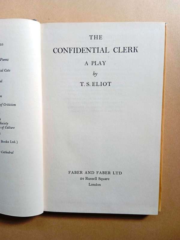 The Confidential Clerk, T.S. Eliot [first edition]