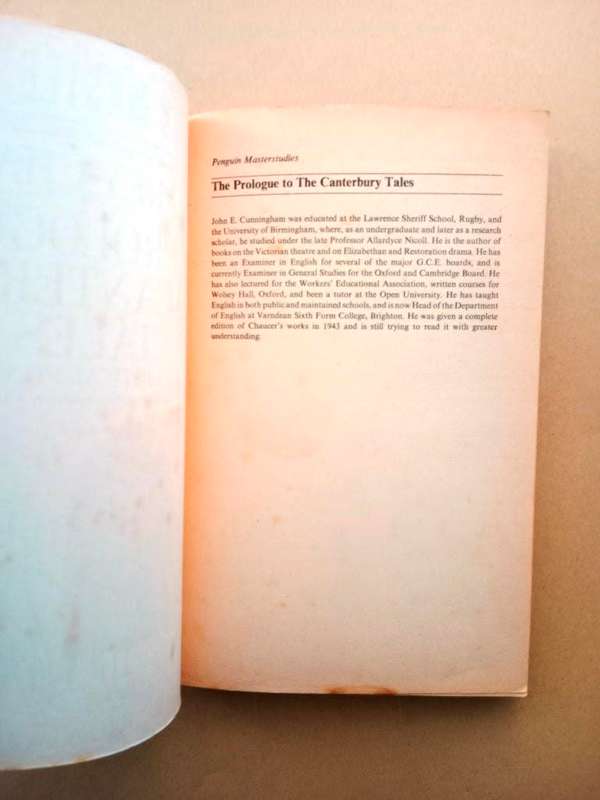 Geoffrey Chaucer, The Prologue to the Canterbury Tales, A Critical Study, John Cunningham