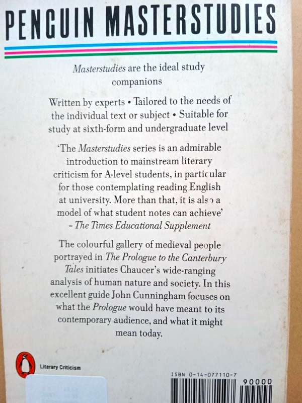 Geoffrey Chaucer, The Prologue to the Canterbury Tales, A Critical Study, John Cunningham