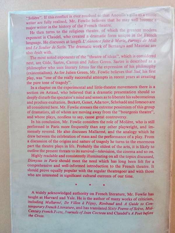 Dionysus in Paris - A Guide to Contemporary French Theatre, Wallace Fowlie